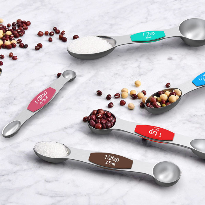 Magnetic Measuring Spoons Set Stainless Steel with Leveler, Stackable Metal Tablespoon Measure Spoon for Baking, Measuring Cups and Spoon Set Kitchen