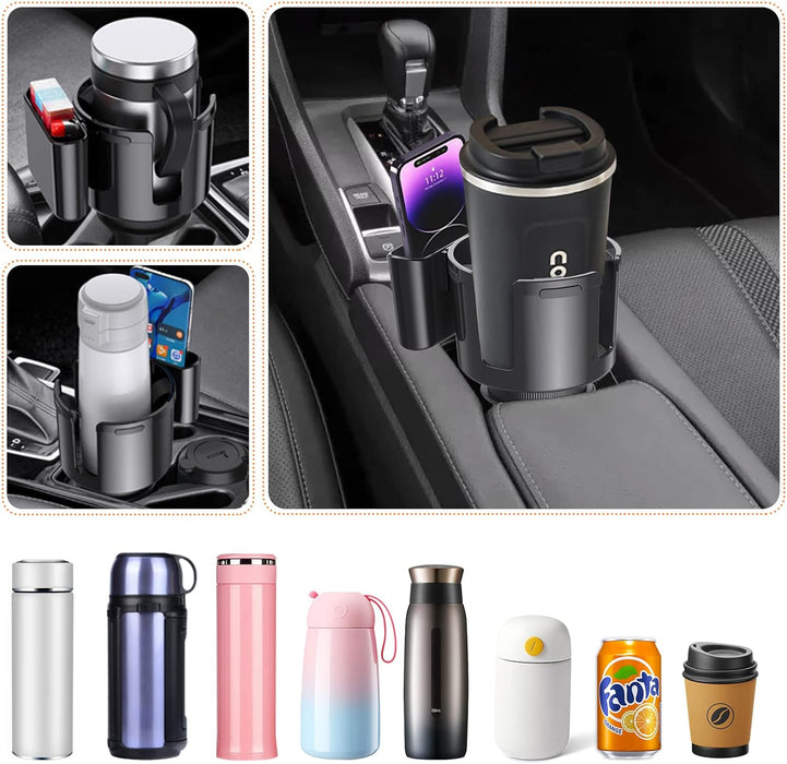 2 in 1 Car Cup Holder Expander for Car Adapter with Phone Holder Large Car Cup Holder Expander with Adjustable Base Car Drink Hol