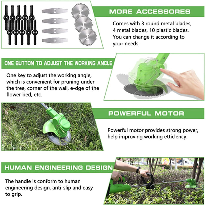 Weed Wacker Cordless Grass Trimmer Weed Eater Electric Brush Cutter Quick Charger Cordless Lightweight Electric Edger Lawn Tool for Lawn Garden Pruning and Trimming