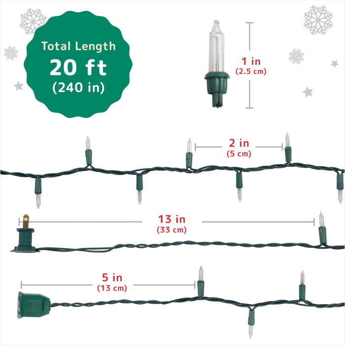 Prextex Christmas Lights (20 Feet, 100 Lights) - Clear White