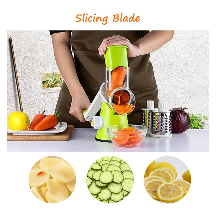 Manual Rotary Cheese Grater, Shredder & Vegetable Slicer with 3