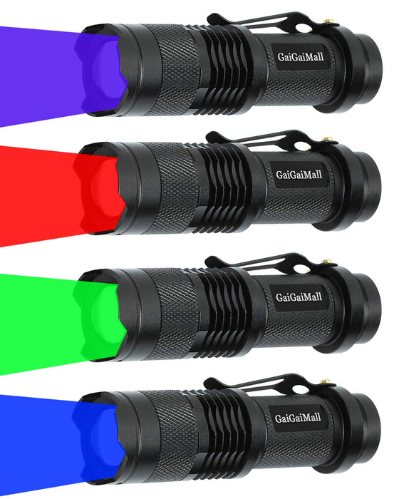 4in1 Tactical Zoomable LED Flashlight Red/Green/Blue/White light Torch  Outdoor Hunting Fishing Light Waterproof