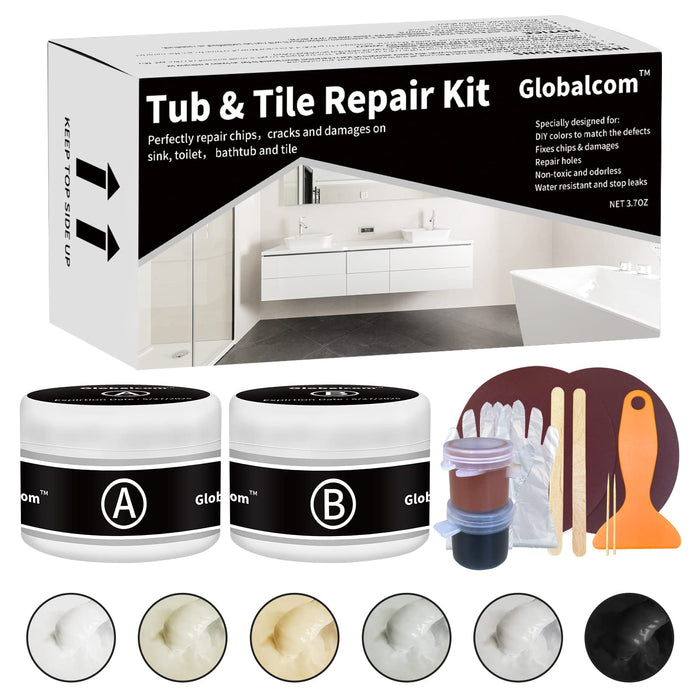 Tub and Fiberglass Shower Repair Kit (Color Match), 3.7oz Porcelain Repair Kit, Porcelain Sink and Acrylic Bathtub Repair Kit White for Cracks Chips Dents holes Almond/Biscuit/Bone