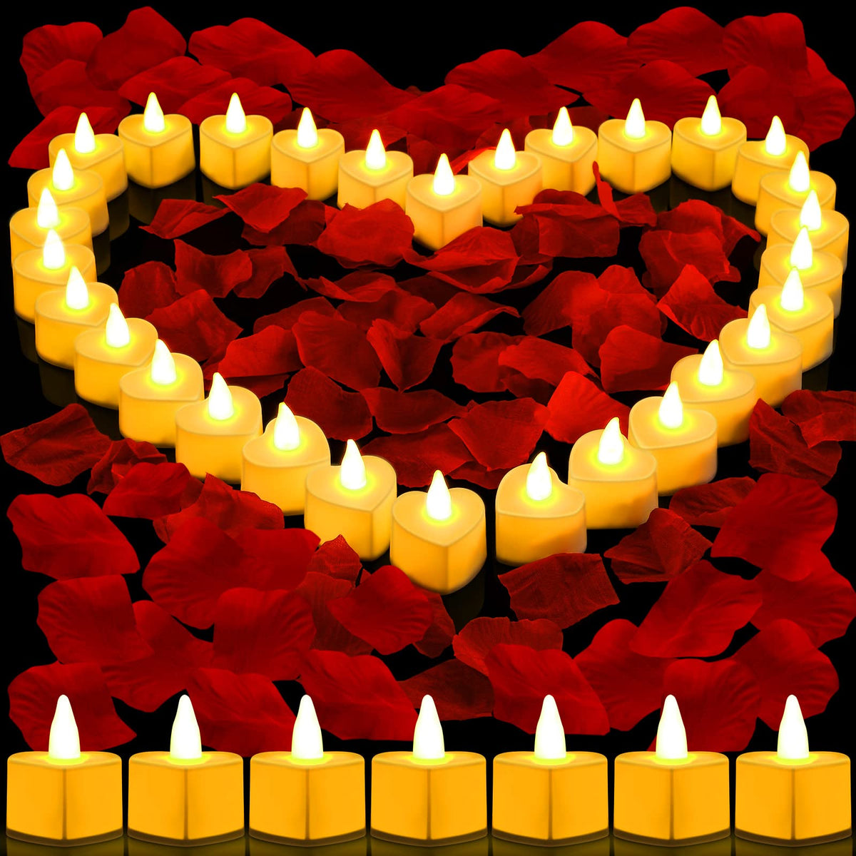 Red Metallic Heart-Shaped Battery-Operated Tea Light Candles - 12