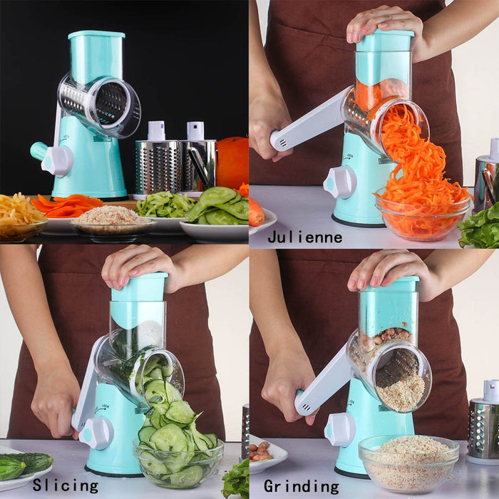 X Home Rotary Cheese Grater Kitchen Mandoline Vegetables Slicer Cheese  Shredder with Rubber Suction Base, 3 Stainless Drum Blades Included, Easy  to