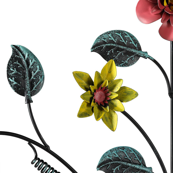 Metal Flowers Wall Decor 17.7'' x 20.67'', Metal Flower Wall Art, Decorative Wall Sculpture with Flowers and Wooden Vase