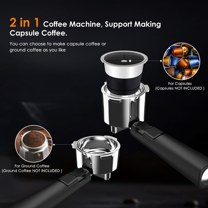 OWSAR Espresso Mahine 20 Bar SemiAutomati Espresso Maker with Milk Frother Steam Wand Nespresso apsule ompatible 45 oz Removable