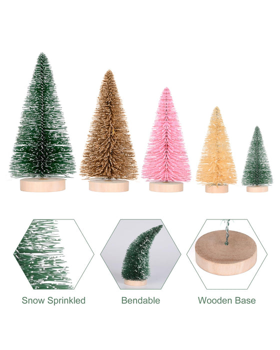 Ddhs 28 Pcs Artificial Mini Christmas Tree, Bottle Brush Trees Christmas With Wood Base Upgraded 5-Color Frosted Sisal Christmas