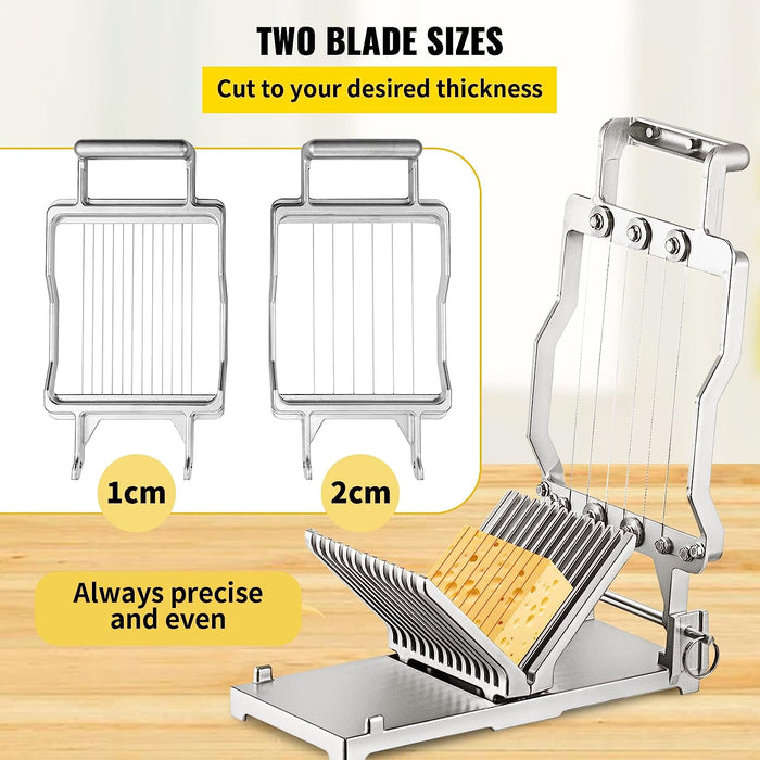 VEVOR Cheese Cutter With Wire 1 cm & 2 cm Cheeser Butter Cutting Blade Replaceable Cheese Slicer Wire, Aluminum Alloy Commercial
