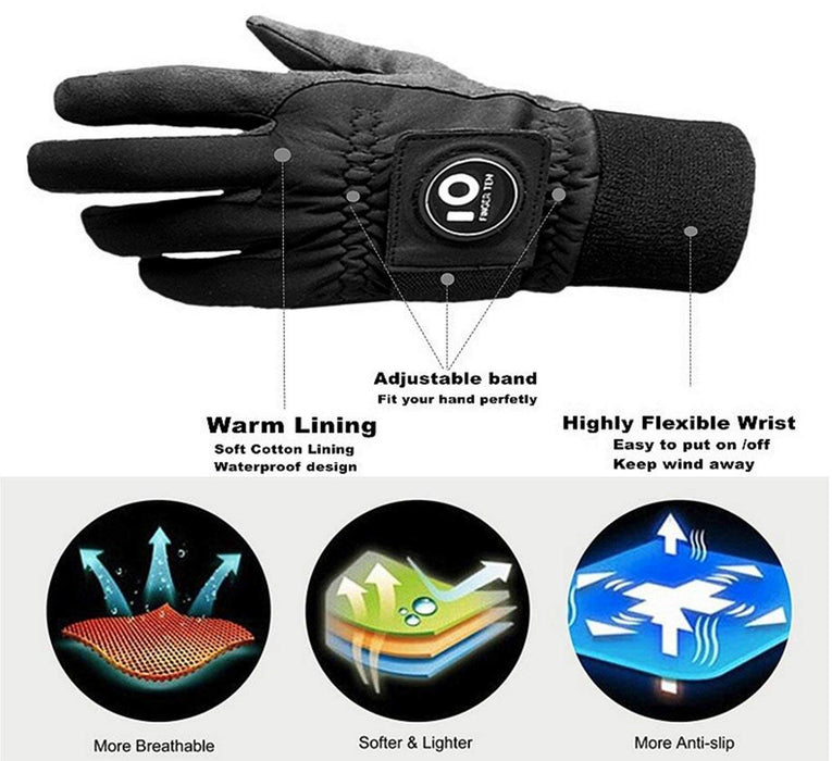 FINGER TEN Winter Golf Gloves Men with Ball Marker Grip Performance 1 Pair, Cold Weather Windproof Waterproof Size Samll Medium ML Large XL