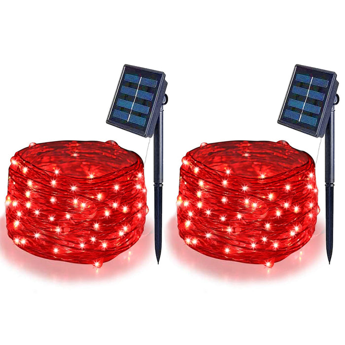 Red Solar String Lights Outdoor Valentines Day Decoration, Solar Fairy Lights,16.4Ft 50Led Ip65 Waterproof Wire Lighting
