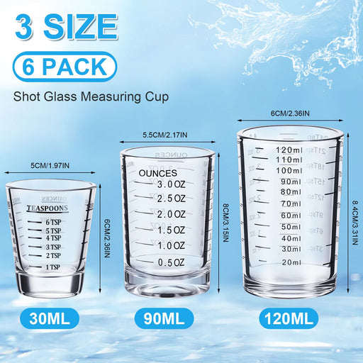 3 Pieces Mini Measuring Cups Glass in 1, 3, 4 Ounces, Clear Shot