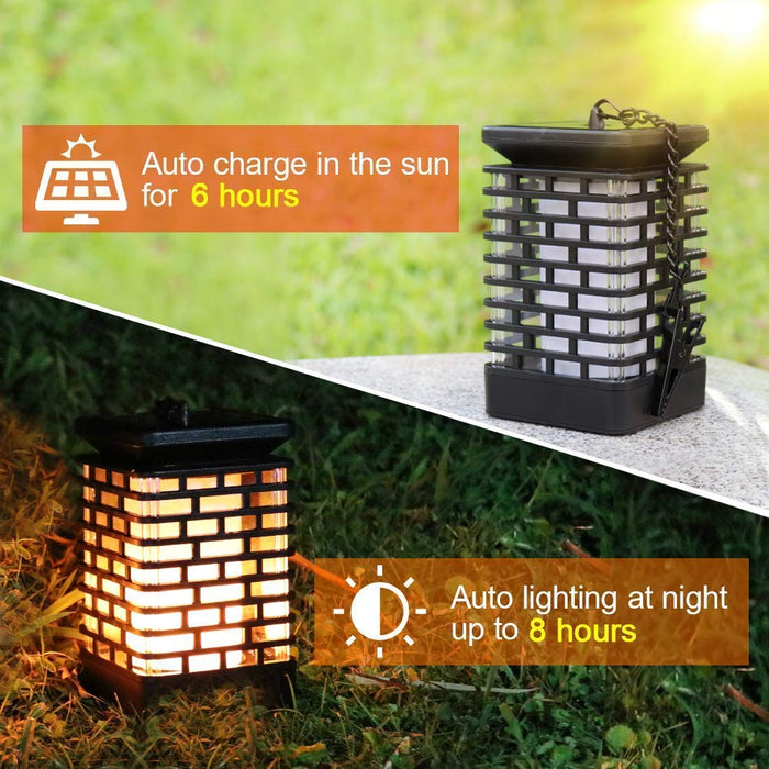 Arzerlize Solar Lanterns Outdoor Hanging 6/P Colorful Solar Garden Lights Realistic Flame Patio Decorations Outdoor Landscape Halloween Christmas Yard Art Waterproof Auto On/Off Yellow&Blue
