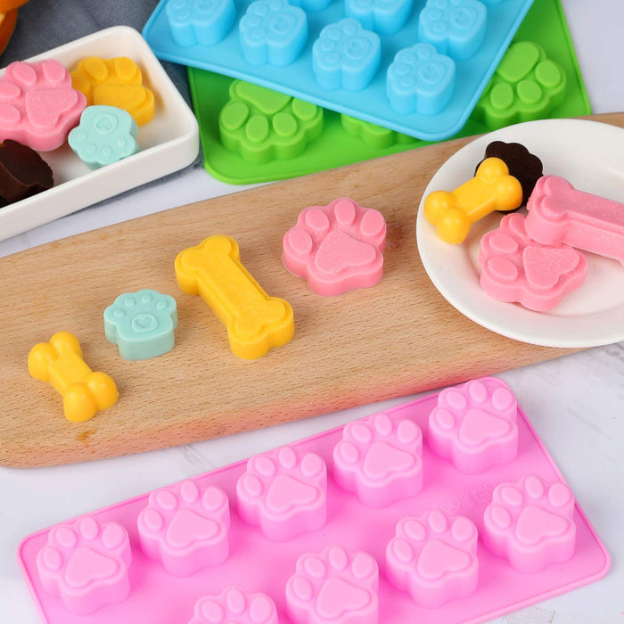 GELIFATLE Puppy Dog Paw and Bone Silicone Molds Silicone Trays for Chocolate, Candy, Jelly, Ice Cube, Dog Treats (5pack)