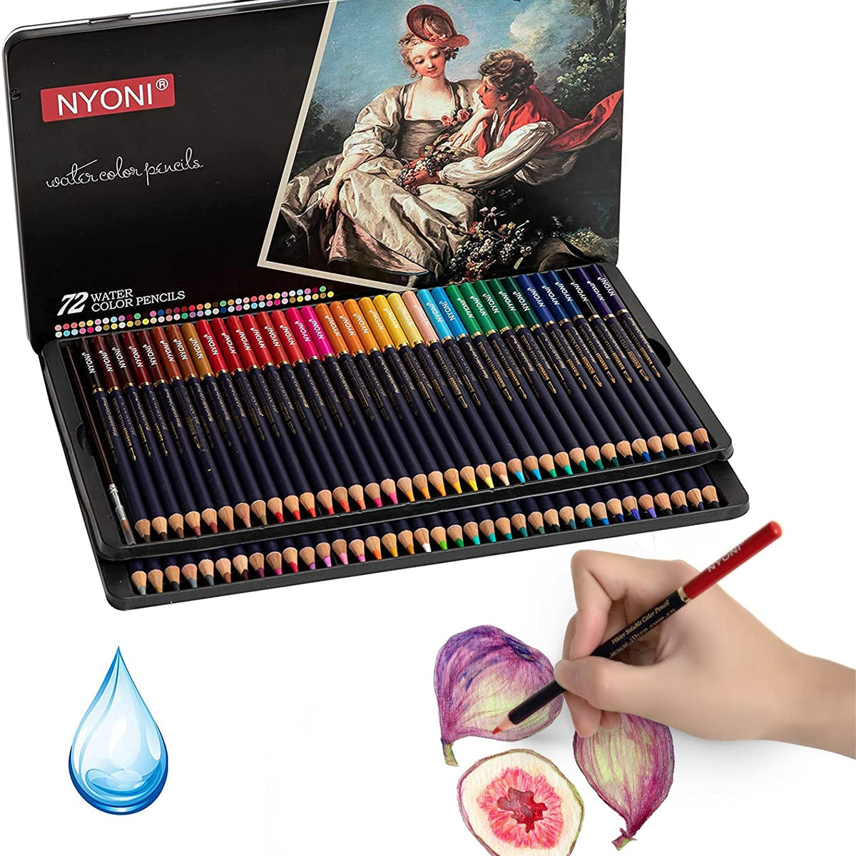 Hippie Crafter 72 Watercolor Pencils Set Professional Water Color Pencil for Adults Coloring
