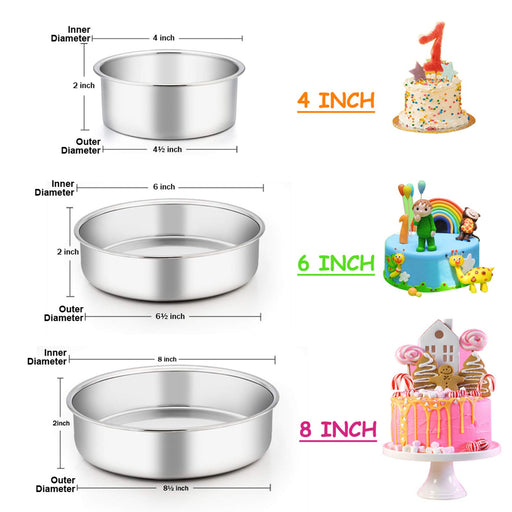 E-far 6 x 3 Inch Round Cake Pans, Stainless Steel Deep Cake Baking Pan for  Layer Cake Chiffon Cheesecake, Healthy Metal Cake Tin for Birthday Wedding