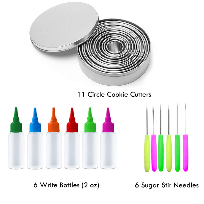 Artcome Christmas Series Cookie Decorating Tool Set, 11 Pcs Circle Cookie Cutters, 6 Pcs Easy Squeeze