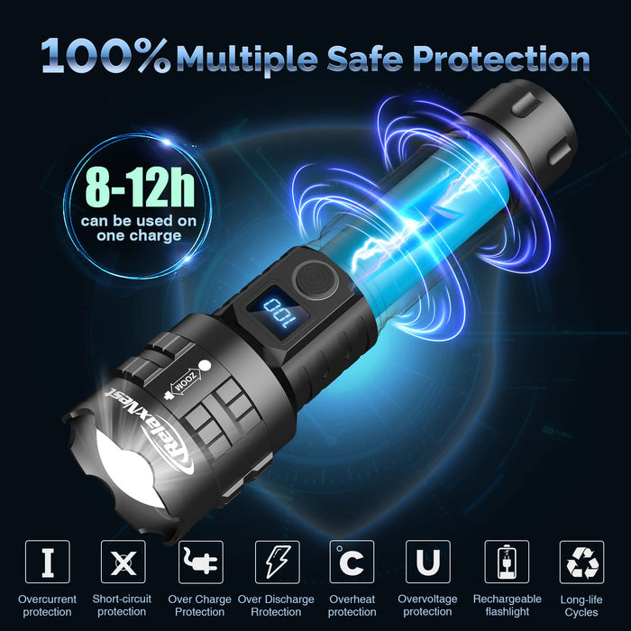 RelaxNest Rechargeable LED Flashlights High Lumens, Super B Powered XHP70.2 Tactical Flashlight, Brightest Emright 100000 Lumens Highergency Powerful Handheld Flashlights for Camping
