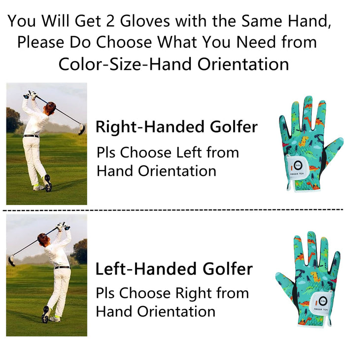 FINGER TEN Kids Golf Gloves Boys Girls Left Right Hand Breathable Value 2 Pack  Set for Junior Youth Toddler White Black Green