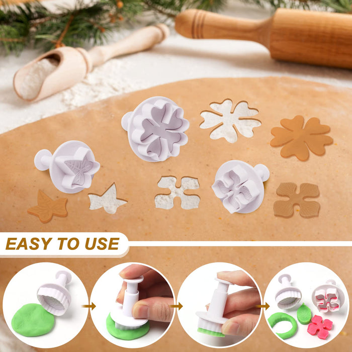 Flower Fondant Cutters,73Pcs Cake Cookie Cutter Plunger Sugarcraft Alphabet  Letters Decorating Tools,Sunflower Rose Leaf Butterfly Heart Star