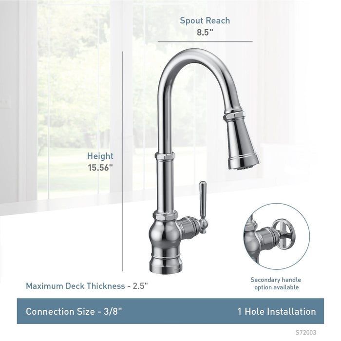 Moen Paterson Matte Black One-Handle Pulldown Kitchen Faucet with Power Boost, Includes Interchangeable Handle, S72003BL