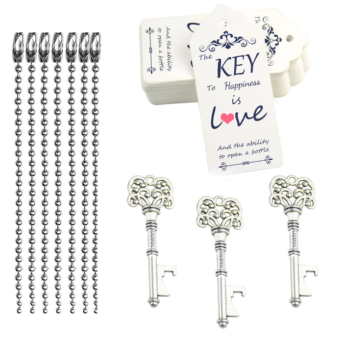 Makhry 52pcs Key Bottle Opener Wedding Party Favor Guest Vintage Craft Set with Escort Thank You Tags Card Keychain