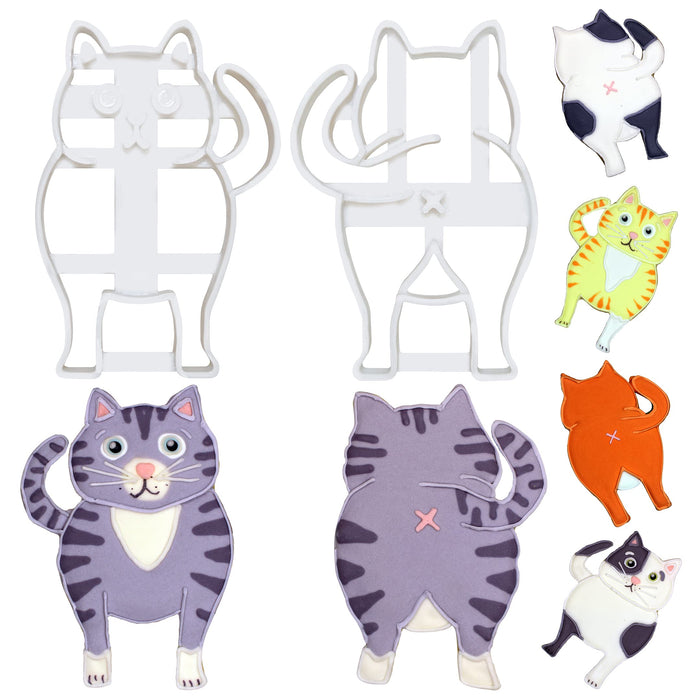 PoozyCatz - Chonky Kitty Cookie Cutter Set - 2 Pieces - Large 4" Size - Front and Back Cat Butt Cookie Cutters - Baking Supplies