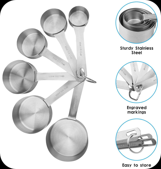 Stainless Steel Measuring Cups and Spoons Set by Finely Polished - 13 Piece Professional Quality Metal Measuring Cup Set - Dry and Liquid Measuring