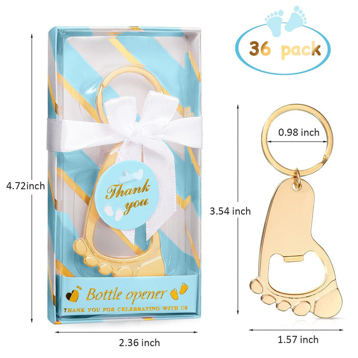 36 Pieces Baby Shower Favor Gold Baby Bottle Opener Girl Boy Footprint Keychain Opener Baby Shower Favors for Guests