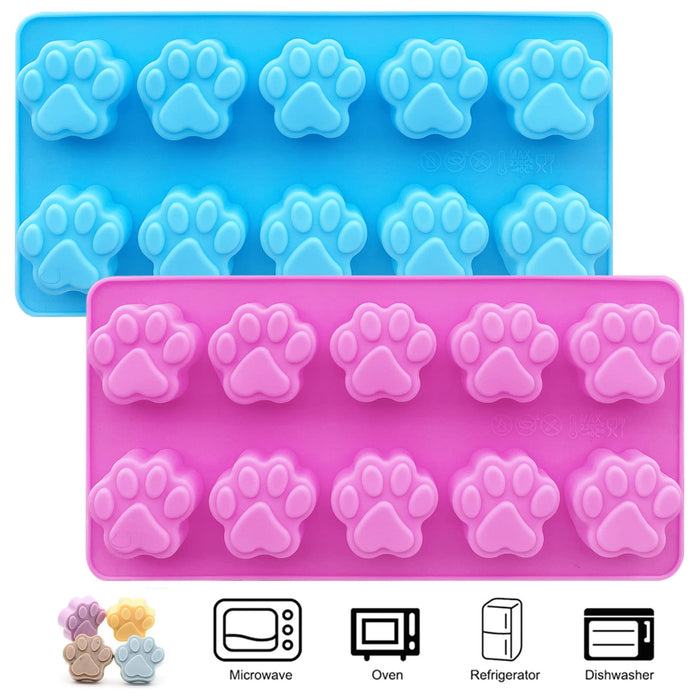 RUGVOMWM Dog Paw Shaped Silicone Molds, 10 Cavity Puppy Dog Paw Bone Silicone Mold, and 3 Packs Bone Cookie Cutters - Baking Mold