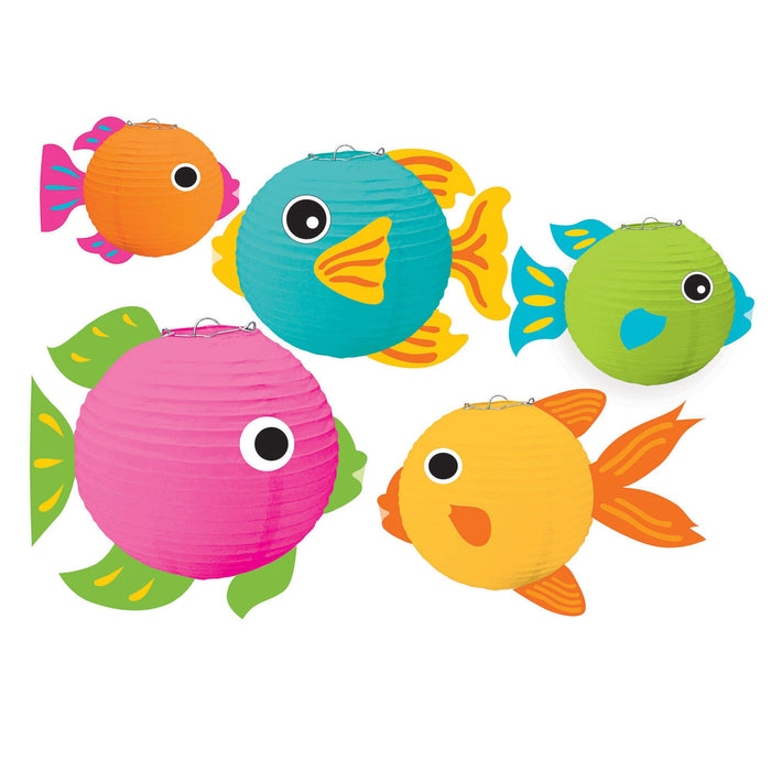 Amscan 3D Fish Paper Lanterns, Multicolor, 5 Pcs