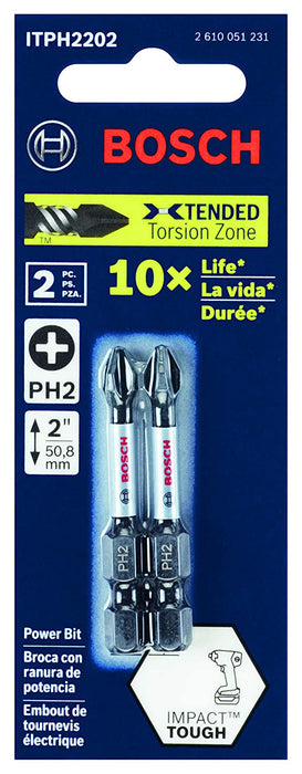 BOSCH ITPH2202 2-Pack 2 In. Phillips 2 Impact Tough Screwdriving Power Bits