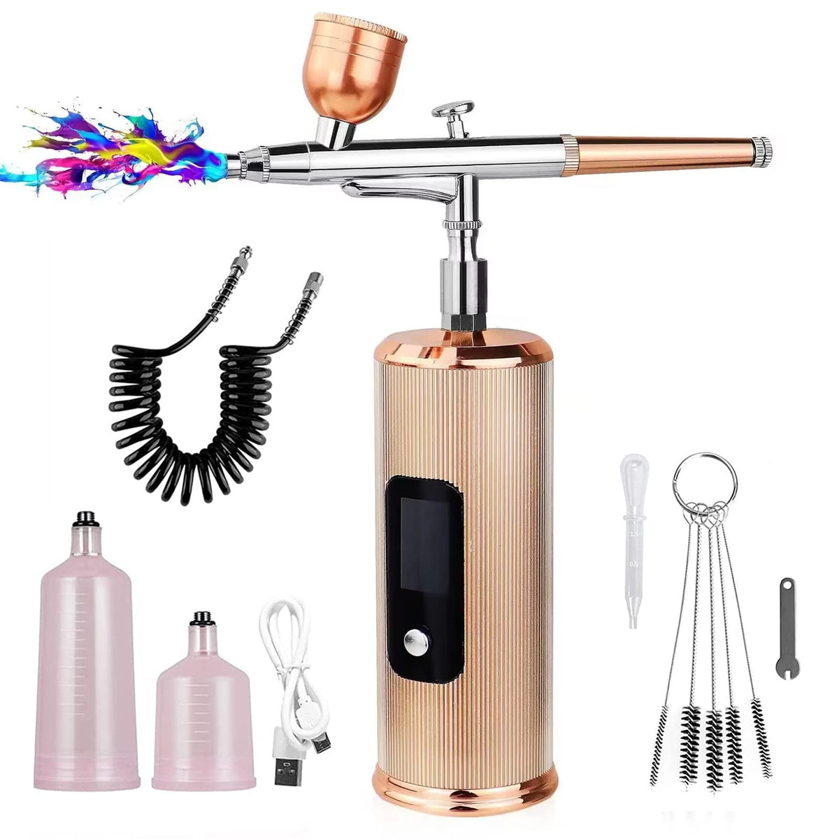 Airbrush Kit with Compressor,Cordless Air Brush Set for Painting,32  PSI,Gravity Feeding,0.3 mm Tip,3 levels, Ideal for