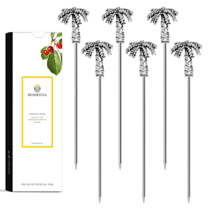 Homestia 6Pcs Metal Cocktail Picks for Drinks, Palm Tree Martini Picks Olive Martini Picks Cocktail Accessories for Drinks, 4.7"