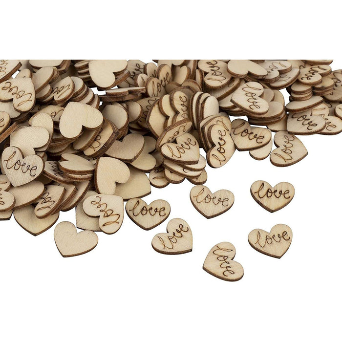 Juvale 200 Pack Engraved Wood Heart Table Confetti, Small Wooden