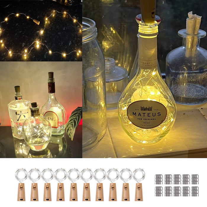 Godinsky Wine Bottle Lights with Cork, Warm Lights 10 Pack 20 LED Waterproof Battery Operated Cork Lights, Copper Wire Lights for Festival, Anniversary, Party, Wedding, Christmas (Warm Color)
