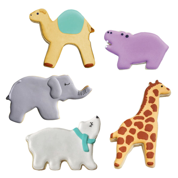 Ann Clark Cookie Cutters Safari Zoo Animals 5 Pc Cookie Cutter Set with Recipe Booklet, Extra Large Elephant, Giraffe, Hippo