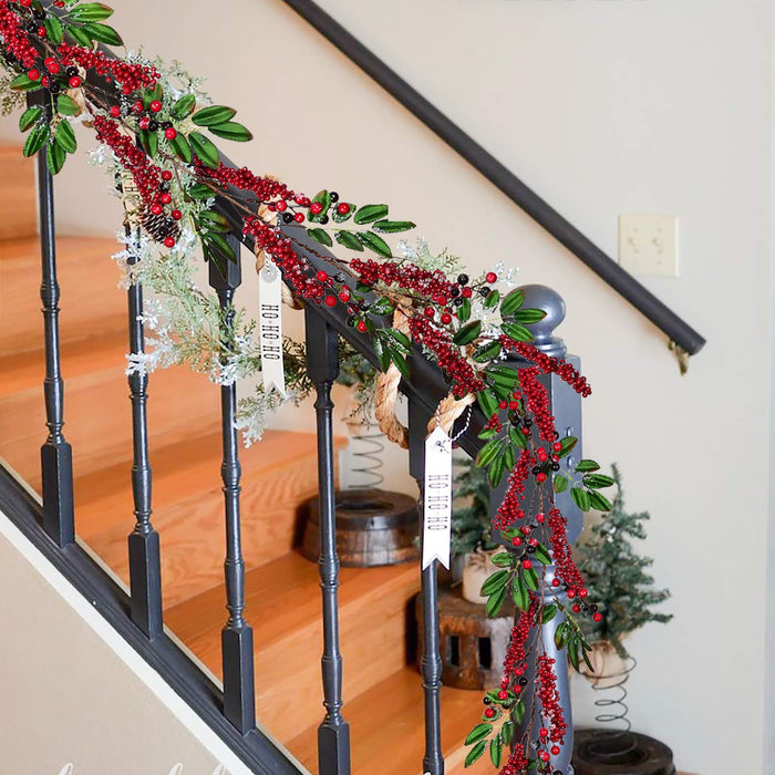 DearHouse 6Feet Red Berry Christmas Garland with Green Leaves Wired Christmas Berry Garland Artificail Garland Indoor Outdoor Garden Gate Home Table Runner Decoration for Winter Holiday Year Decor