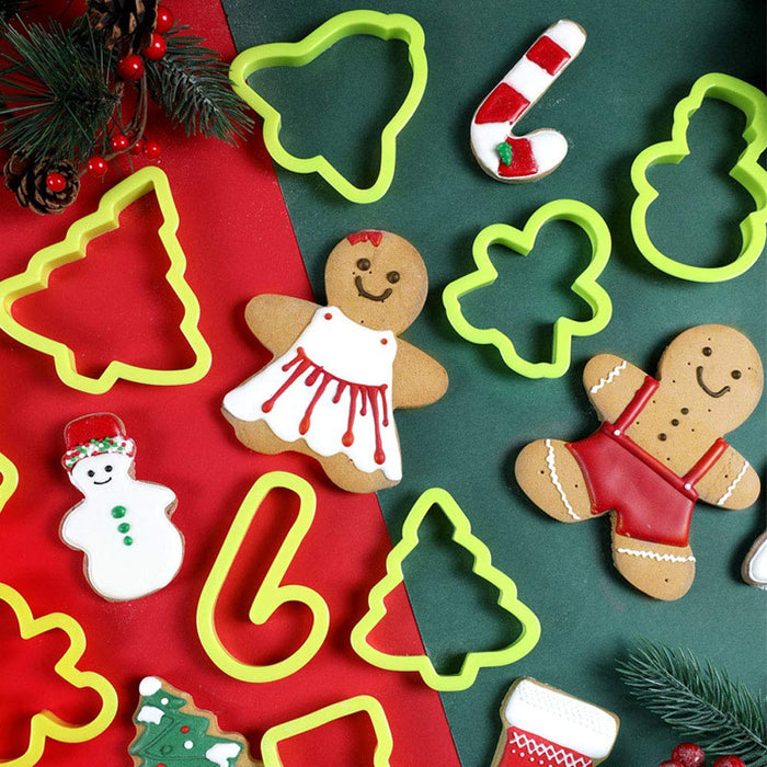 Orapink Christmas Cookie Cutter Set - 10 Piece Plastic Gingerbread Boy2, Gingerbread Girl2, Christmas Tree2, Beckoning Snowman1