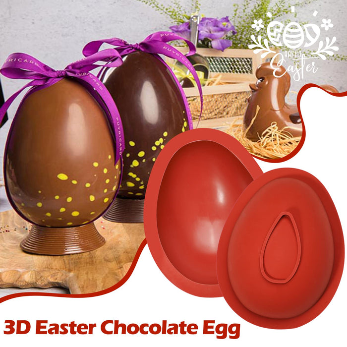 Webake Easter Eggs Chocolate Silicone Molds, Large 3D Breakable Easter Egg Chocolate Molds with 1 Hammer for Easter