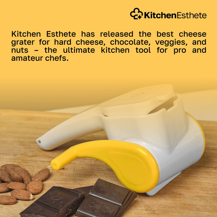 Kitchen Esthete Rotary Cheese Grater - Handheld Rotating Cheese Shredder with Handle - Small Multipurpose Carrot, Potato, Parmesa
