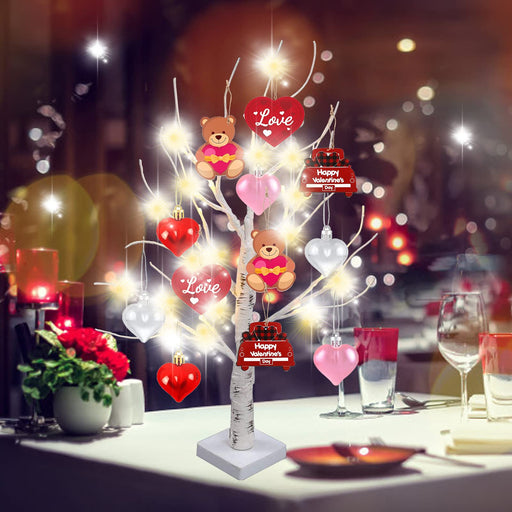 Fovths Valentine's Day Tree Decoration with LED Lights 21.7 Inch Tabletop  Birch Tree with Timer Battery USB Powered with Valentine's Day Heart