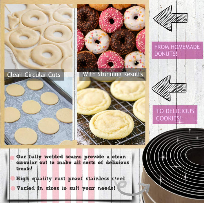 1 pcs Round Cookie Biscuit Cutter Set,12 PCS Stainless Steel Cookie Cutter  Set, Pastry Cutters in Graduated Sizes for Donut and Scone, Circle Cutter  Cake Ring Molds 