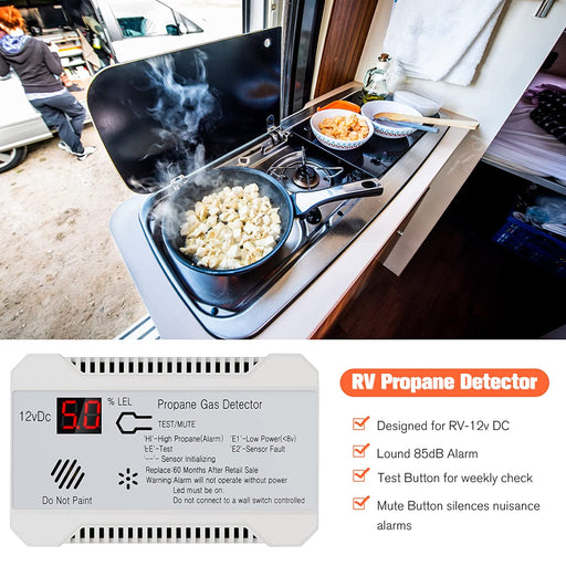 RV Propane Gas Detector, Digital Propane/LP Gas Alarm-12vDC for Motorhome  Travel Trailer, Motor Coach, Truck Camper, (R501 Series Flush Mount-White)