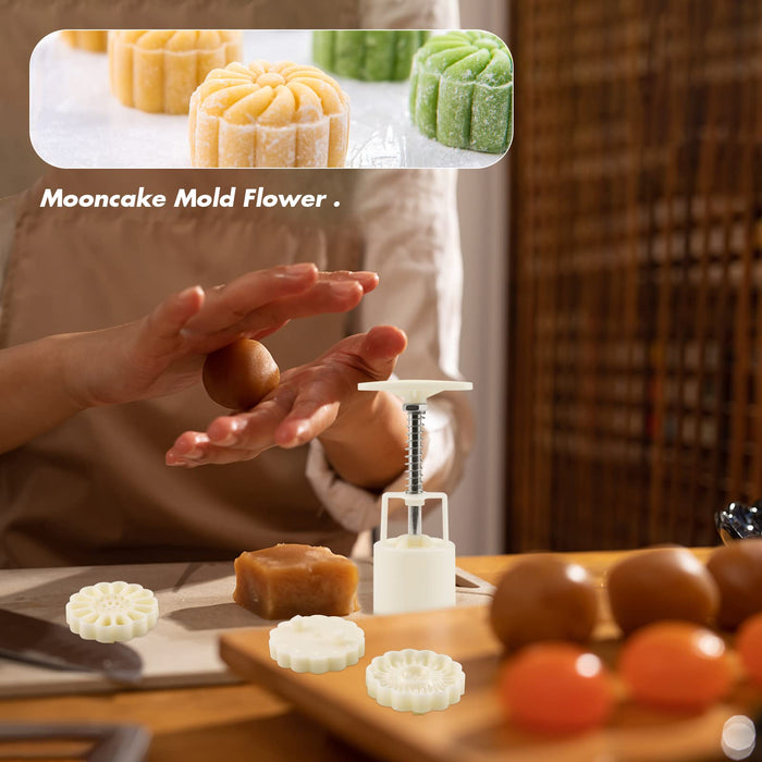Mooncake Mold Set, Mooncake Press Molds, Mid Autumn Festival DIY Hand Press  Cookie Stamps Pastry Tool with 50g 8pcs Mode Pattern, Mooncake Maker