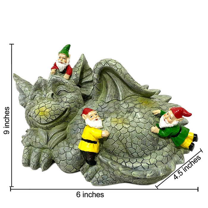 Sleeping Dragon With Mischievous Gnomes Garden Outdoor Statue. Unique Design, Eye-Catching Piece Of Dragon Decor, A Dragon Decoration Laid-Back Pose, Majestic Wings And Friendly Face Make Great .