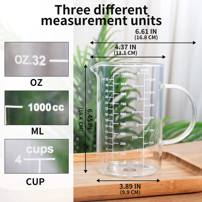 Glass Measuring Cup with Handle, Measuring Cup with Three Scales and  V-Shaped Spout, Measuring Beaker for Kitchen or Restaurant, Easy to  Read(600ml)