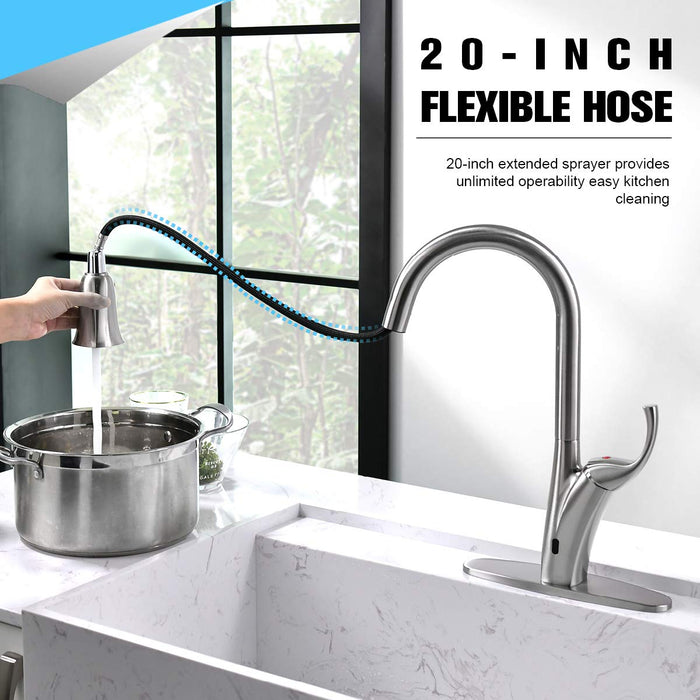 APPASO Touchless Kitchen Faucet with Pull Down Sprayer Brushed Nickel, Motion Sensor Activated Hands-Free Kitchen Faucet, Inducing Single Handle Smart Kitchen Sink Faucet