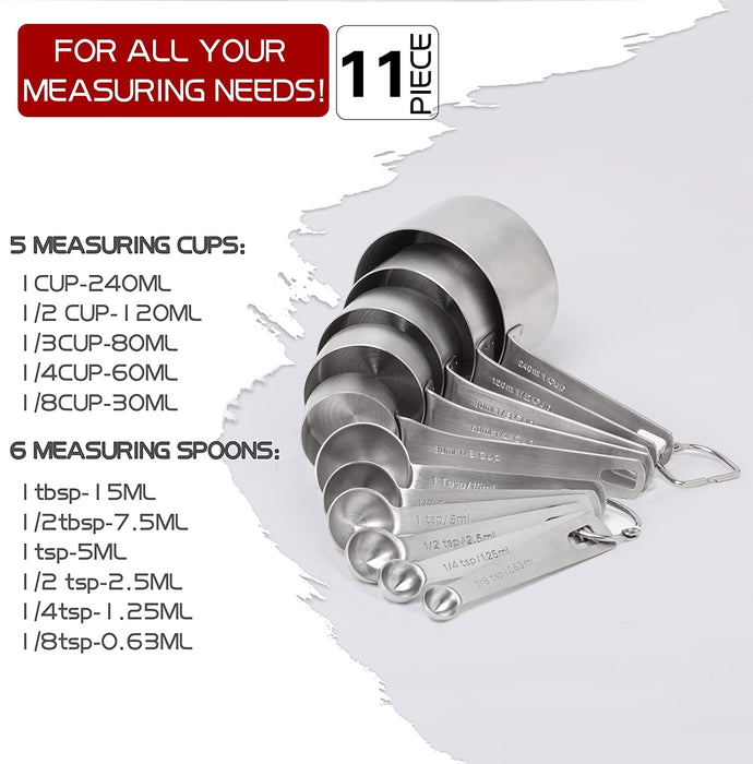 18/8 Stainless Steel Measuring Spoons Set of 6 Piece - 1/8 tsp, 1/4 tsp,  1/2 tsp, 1 tsp, 1/2 tbsp & 1 tbsp, Metal Measuring Spoons Tablespoon and