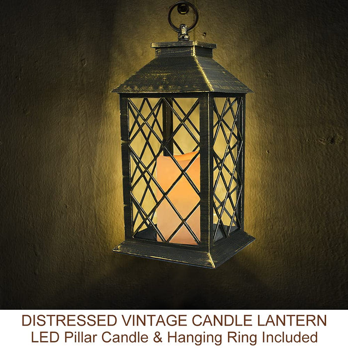 2 Pack Decorative Lanterns,Vintage Lanterns Battery Power LED Outdoor  Waterproof, Hanging Operated Flickering Flame Lantern with Two Modes Lights  for